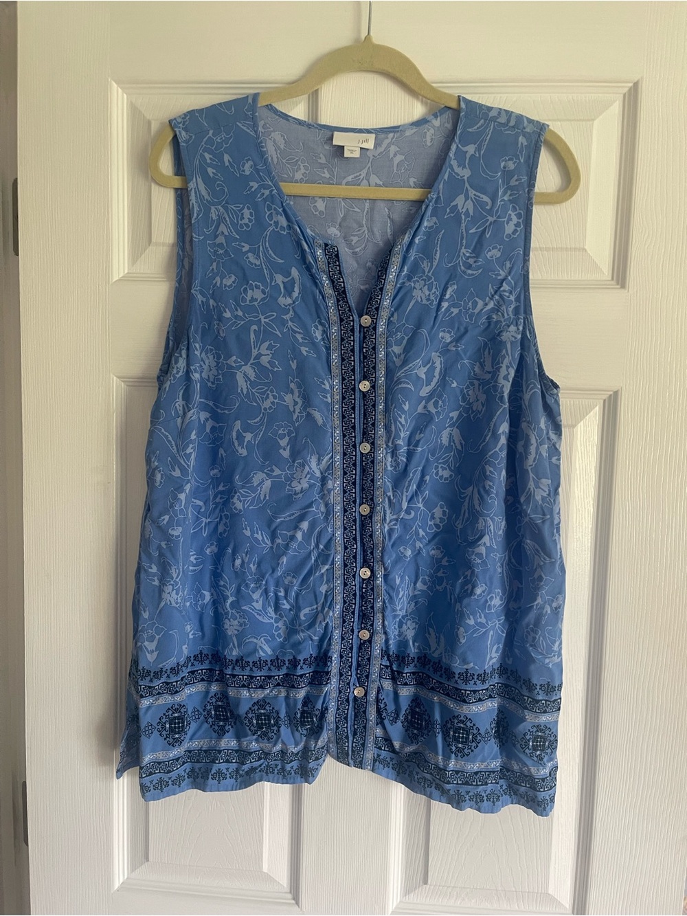 Light Blue Floral Button-Front Women's Camisole Top boho blue and white